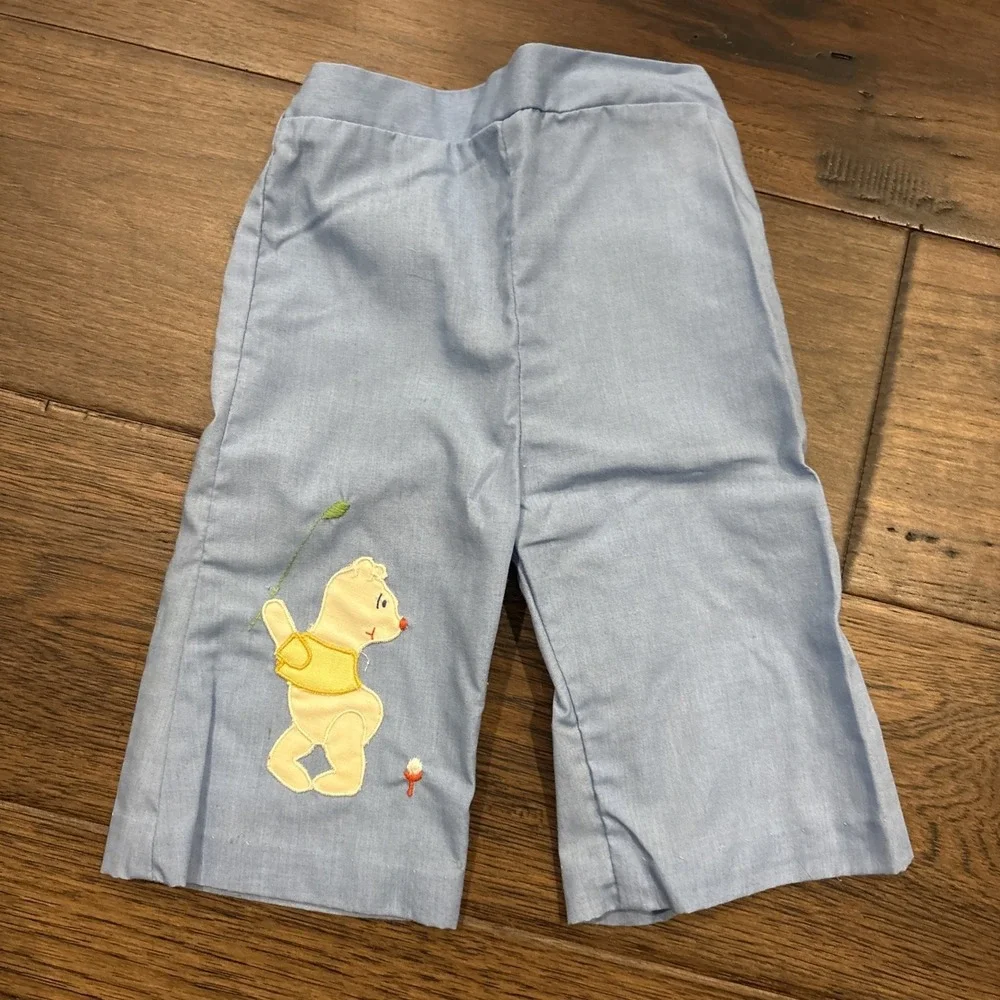 Vtg Sears Winnie The Pooh‎ Bear Newborn Baby Disney 2 Pc Retro Photo Outfit Blue